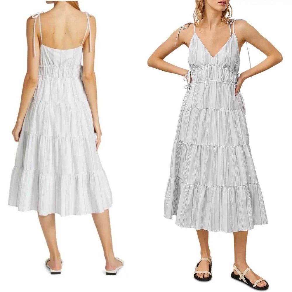 Rails Julia Tiered Midi Dress Womens Large White Striped Sundress Summer Seaport